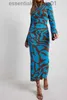 Urban Sexy Dresses Spring and Autumn Slim Fit Fashion Printed O-Neck Long Sle Women's Long Dress L231208