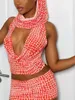 Casual jurken dames sexy zomer minirok set mouwloze crop tops met capuchon bodycon korte 2-delige outfits (oranje M)