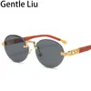 Sonnenbrille Runde Punk Randlose Männer Frauen 2023 Luxus Marke Leopard Rahmenlose Sonnenbrille Für Männliche Vintage Brillen Shades UV400 231208
