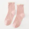 Mulheres meias japonesas kawaii meninas bonito rendas meia jeseca sólido respirável doces cores feminino harajuku vintage streetwear sox