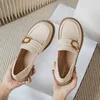 Kledingschoenen Leer Dames Britse College-stijl Vierkante gesp Dikke bodem Dikke hak Ronde neus Casual loafers