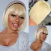 Silkeslen Straight 613 Blont Human Hair Bob Wig With Bangs Glueless Fringe Bob Wigs