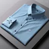 Camicie eleganti da uomo Camicia a maniche lunghe da uomo di lusso in fibra di bambù Slim Fit Elastico antirughe Non stirabile Tinta unita Business Social