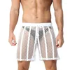Calções masculinos ver através de fishnet troncos de natação oco para fora lounge pijama respirável casual masculino esporte fitness calças curtas