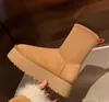 Klasik Kepçe Kar Boot Kestane Kürk Slaytlar koyun derisi terlikleri Shearling Tazz Yeni Katırlar Kadınlar Kış Ultra Platform Bot Slip-On Ayakkabılar Süet Üst