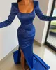 Królewska niebieska sukienki na studniowe sukienki Square Szyjka Suknia wieczorowa