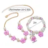 Pendentif Colliers 3pcsset fleur charme chaîne collier avec perles bracelet bague ensemble de bijoux pour filles fille fête cadeau d'anniversaire 231208