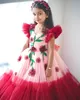 2023 Red Lace Flower Girl Dresses A-Line Tiul Tiul Tars Vintage Mała dziewczynka