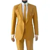 Ternos masculinos de luxo amarelo entalhado lapela único breasted um botão festa de casamento negócios 2 peça jaqueta calças trajes de hombre