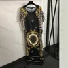 Vintage Print Dress Designer Leopard Print Dress Batsleeve Fashion Long Skirt Loose Women Dress