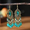 New Bohemian Ethnic Colorful Water Drop Tassel Earrings for Women Long Hollow Antique Gold Color Dangle Earring Pendientes Mujer