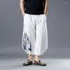 Ethnic Clothing Chinese Style Pants For Man Three Quarter Trousers Casual Flax All-Match Loose Mountain Flowing Water Printing 2023