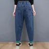 Jeans femininos folgados enormes dimensões de 95 kg de harém de harém de longa duração de jeans vintage calças de jeans de alta cintura piquedalonas de streetwear de moda