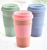 newest 12oz wheat straw fiber water cup car silicone coffee cup plastic personality mug with lid free