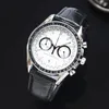 Modes hommes montres montres de haute qualité montres de créateurs 44MM logo O M G Quartz montre de luxe bracelet en cuir bracelet en acier avec boîte et montre chronographe en verre saphir