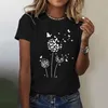 T-shirts femmes coton actif hauts femmes pissenlit imprimé motif col rond manches courtes t-shirt haut t-shirt ajusté paillettes