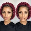 Luvkiss Ondetecteerbare Lace Front Natuurlijke Kleur Bordeaux Krullend Pixie Cut Pruik 150% Dichtheid Menselijk Haar Pruiken