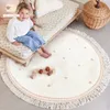 Carpets White Fluffy Carpet For Living Room Hairy Nursery Play Mat For Children Soft White Foot Mat Dot Plush Bedroom Rug With Tasselsl 231207