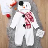 Rompers Infant Baby Boys Girls Christmas Sets Cosplay Costume Snowman Fleece Hoodie Romper Jumpsuit Scarf Set 231207