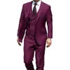 Costumes pour hommes Stevditg haute qualité violacé rouge hommes cran revers formel fête simple boutonnage bureau tenues 3 pièces veste pantalon gilet