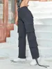 Damenhose GILIPUR Streetwear Cargo Baggy Jeans Hohe Taille Kordelzug Damen Mehrere Taschen Knöchelgebundene dunkelgraue Hose Y2K