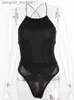 Women's Tanks Camis Halter Bodysuit Women Black Top Tie Up Bodysuit Summer Streetwear Clothes Party Sexy Outfits Sleless Overalls Blackless Body L231208