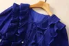 Robe mi-longue plissée avec nœud papillon et ruban, couleur unie, rose/bleu, manches courtes, col en v, robes décontractées, printemps 2024, S3D041130