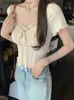 T-shirt damski 2023 Summer czysty kolor kaii bluzka kobiety swobodny krótki san y2k uprawa najlepsza biuro dama bodycon słodka koszule Koreańska moda 231208