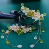 Headwear Acessórios de cabelo Grampos de cabelo chineses Meninas Hanfu Acessórios de cabelo Flor verde Hairpin Tassel Pearl Headpiece Antigo Partido Barrette Cabeça Jóias 231208