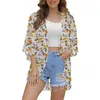 Women's Swimwear Half Sleeve Kimono Loose Version Casual Beach Dress Cardigan Fashion Bath Flower Print Bubble