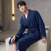 Men's Sleepwear V-neck Belted Cotton Robe Belt Bathrobe With Pocket One Piece Pajamas For Indoor