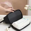 Borsa per il trucco nera da donna Borsa da viaggio portatile da uomo Borsa da toilette in nylon di grande capacità Borsa per cosmetici con doppia cerniera Borse mini tote da donna