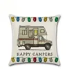 Happy campers fronha de linho quadrado almofadas capa de sofá capas de almofada com fecho de zíper decoração para casa 20 designs ccj2070