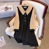 Urban Sexy Dresses Comter dress fe spring and fall new Korean fashion elegant lace splicing design sense knee waist doll collar casual dress L231208