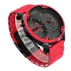 Armbandsur släpp 57mm 3D Big Dial Red Watch Men Silicone Steel Band Mens Armswatch Casual Quartz Military Relogio Masculino