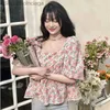 Women's T-Shirt Print Vintage Blouses Women Aesthetics Harajuku French Crop Gentle Baggy Square Collar Summer Y2k Clothes Girlish Sweet TemperL231208