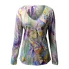 Women's T Shirts Women Casual Butterfly Printed V-neck Pullover Long Sleeve Lady Tee Shirt Tunics For