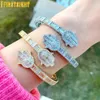 Chain Iced Out Bling Eyes Of The Angel Fatima Armband CZ Zirkoon Hamsa Hand Geopend Bangle voor Mannen Vrouwen Hip Hop Luxe Sieraden 231208