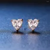 Stud Earrings Love Heart For Women Korean Style Princess Cut Zircon Rose Gold Color Ear Ring Accessories Jewelry Gift