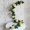 Flores decorativas 115cm artificial rosa videira folhas verdes guirlandas de seda arco de casamento plantas falsas parede do jardim decorações de festa em casa