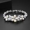 Cadeia Luoteemi Freshwater Pearl Flor Pulseira Luxo Cubic Zircon Nupcial Casamento Aniversário Jóias Para Meninas Pérola Bangles YQ231208