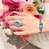 Hochzeit Schmuck Sets Can Ruo Xing Fluss Blau Simulierte Kristall Schmetterling Brosche Gradienten Zirkonia Krabbe Ring Schmuck 231208