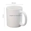 Mugs 11Oz Sublimation Blank Ceramic Mug Diy Handle Coffee Cup Solid Color Heat Transfer Household Personalized Water Cups Creativity Dhwp6