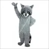 Julgrå Raccoon Mascot Costume Cartoon Character Outfits Halloween Carnival Dress passar vuxen storlek födelsedagsfest utomhusdräkt