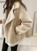 Women's Leather Manteau en velours a col polo vintage pour femmes vestes epaisses vetements de mode coreenne streetwear d'automne et d'hiver nouveau 231206