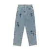 Jeans masculinos imprime jeans homens streetwear baggy perna larga jeans coreano moda cortinas reta casual solto denim calças de carga 231207