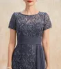 2024 Yeni Tasarım Gri Gelin Elbise Kılıfı/Sütun Kepçesi Illusion diz boyu Şifon Dantelli Dantelli Dövme Düğün Konuk Partisi önlükleri Kadınlar için Artı Boyut