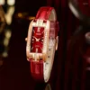 Armbandsur Grön handledsklocka Rektangulär kompakt Dial Diamond Högkvalitativ tunt Belt Quartz Watch Dames Watches Luxury Reloj de Mujer