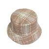 Chapeau seau à large bord pour femmes, rétro classique, pied-de-poule, manteau en laine grossière, matériau en tissu, protection solaire chaude, voyage en plein air