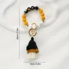 Keychains Vintage Printed Silicone Beads Bracelet Key Ring For Girls Child Fashion Tassel Keyring Pendant Hand Bag Accessories Gift